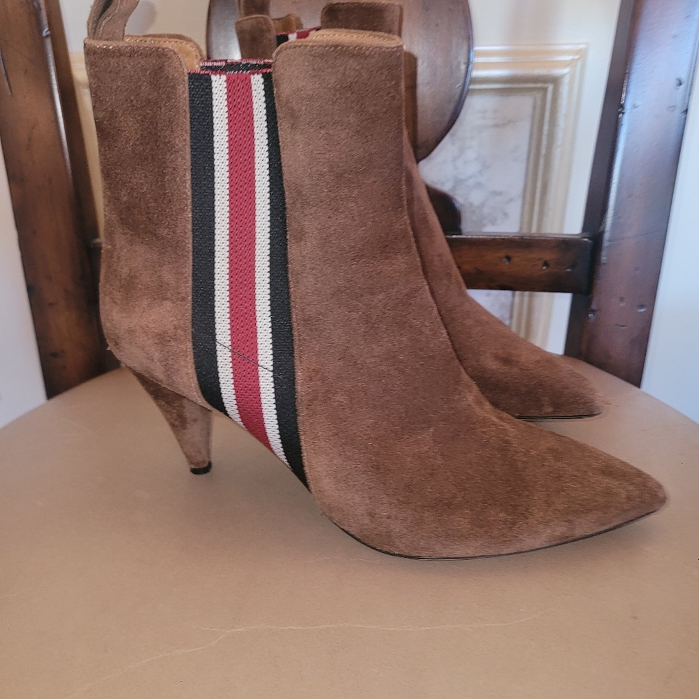 Veronica Beard Brown Suede Racing Stripe Detail Flynne Ankle Boots Size 37.5